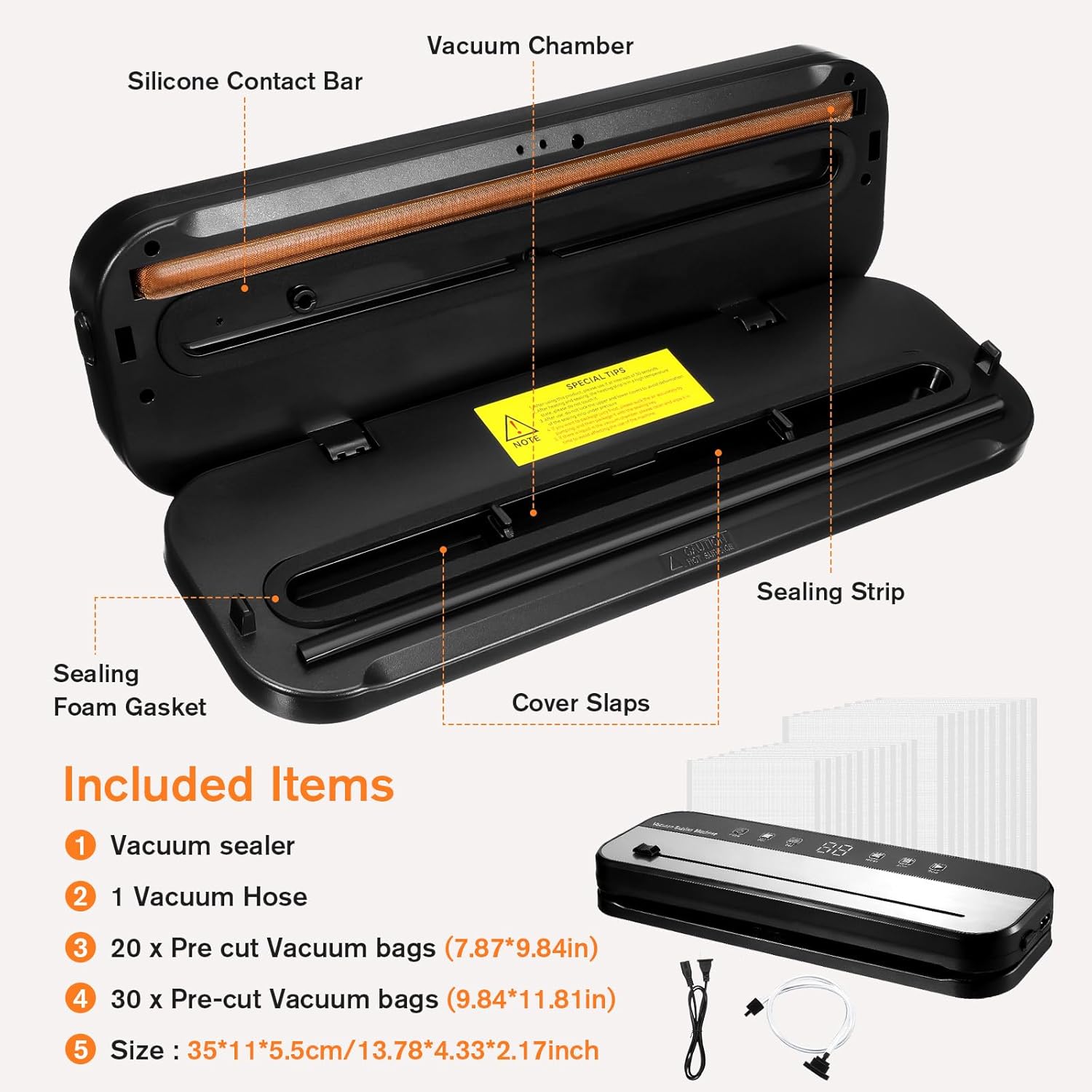 Vacuum Sealer Machine, Food Storage Vacuum Sealer 8-In-1 Food Vacuum Saver with 10 Vacuum Bags, Built-in Cutter, Pulse Function, Moist & Dry Mode and External VAC for Jars and Container