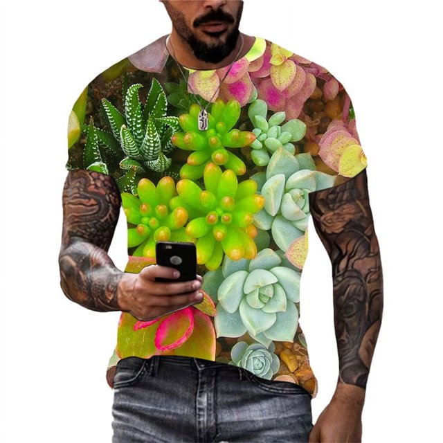 Nouveauté T-Shirts Graphiques Imprimés 3D Plantes et Fleurs Tendance Été Mode Homme Personnalité Col Rond Manches Courtes