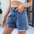 thumbnail image 6 of Jean Shorts for Women High Waisted Stretchy Casual Denim Shorts Front-Slit Frayed Hem Summer Trendy Jorts XXL, 6 of 10