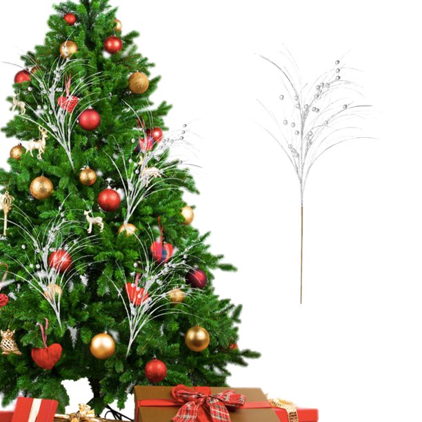 mfyjkho Bolas de Navidad con bayas y lentejuelas, 81 cm de largo, acabado en polvo dorado, plástico, 85 cm, 1 unidad