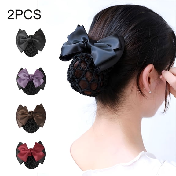 TUWAFE 2026 New 2Pcs Bowknot Snood Net Barrette Hair Clip Bun Cover Hairnet Lace Bow Decor for Woman, for Parties, Weddings, Daily Wear, Special Occasions, Formal Events