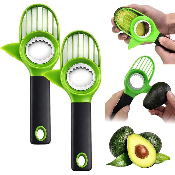 3-in-1 Avocado Slicer Tool, Multi-Function Splitter Pitter Cutter, Silicone Comfort-Grip Handle Avocado Peeler for Kitchen (2PCS)