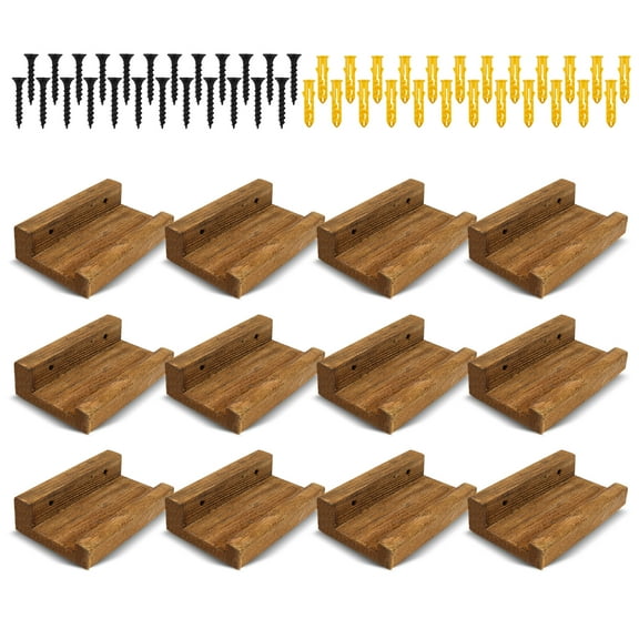 Sutowe 12 Pcs Wood Vinyl Record Shelf Wall Mount Small Wall Mounted Record Holder Display Shelf Compact Vinyl Record Shelf Practical Record Wall Mount Shelf for LP CD Book Art Storage