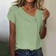 thumbnail image 2 of Camiseta de mujer de color liso con cuello en V, botones y mangas con flores, manga corta, 2 of 5
