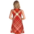 thumbnail image 2 of PAYOHTO Women's Sleeveless Dress Plaid Pattern In Shades Of Red Summer Dress Casual Floral Print Round Neck A Line Beach Short Sundress​ with Pockets​, 2 of 8