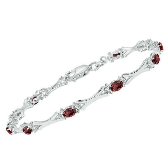 SZUL Women's Garnet and Natural Diamond Sculpted X Link Bracelet in .925 Sterling Silver
