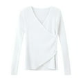 thumbnail image 4 of Fiaer Deep V Neck Sweaters for Women Trendy Long Sleeve Solid Slim Fit Twsit Knot Stretchy Knit Cropped Tops White1 One Size, 4 of 4