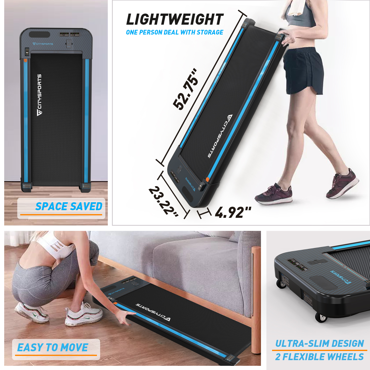 Gearstone Treadmills for Home, CITYSPORTS Walking Pad Treadmill with Audio Speakers, Slim & Portable - image 4 of 7