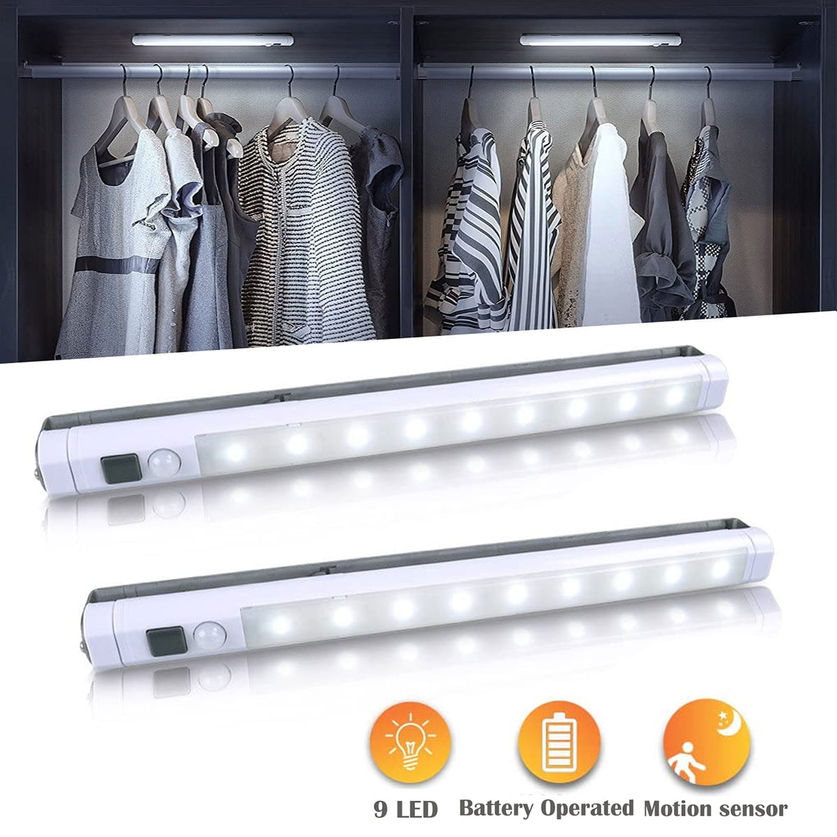 Battery Powered LED Strip Lights PIR Motion Sensor Wireless Wardrobe Closet Lamp