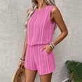 thumbnail image 6 of Women's Summer 2 Piece Short Sets Lounge Sleeveless Top Short Matching Outfits Casual Striped Vacation Sweatsuit Hot Pink XXL, 6 of 6