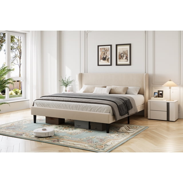 EDTara Modern Upholstered Bed Frame Full, Wingback Headboard, Wood Slat Support, Easy To Assemble and Noise Free
