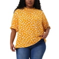 thumbnail image 1 of Blusas de cuello simulado de manga corta con volantes y lunares para mujeres de tallas grandes Agnes Orinda 1X Amarillo, 1 of 6