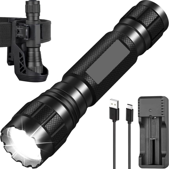 HIBIBUD Tactical Flashlights High Lumen-Police 1200 Lm Flashlight with Holster for Duty Belt,Single Mode Led Flashlight for Camping/Law Enforcement