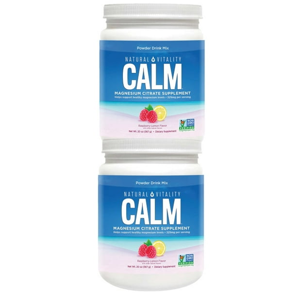 2 Pack Natural Vitality Calm Magnesium Citrate Powder, Raspberry Lemon, 20 oz