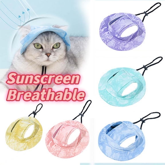 Dog Bucket Hats with Ear Hole, Adjustable Pet Outdoor Travel Sun Protection Sport Hat for Small and Medium Cat Dog _ Blue