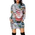 thumbnail image 3 of Vestido tipo jersey con capucha y elementos navideños divertidos con estampado digital 3D de Navidad para otoño, 3 of 5
