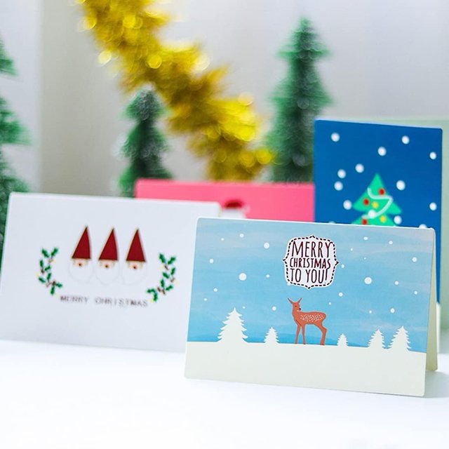 Navidad Vacaciones de invierno Tarjetas de felicitación familiares Saludos de Navidad surtidos Vacaciones de invierno Estampado en caliente 9 piezas)