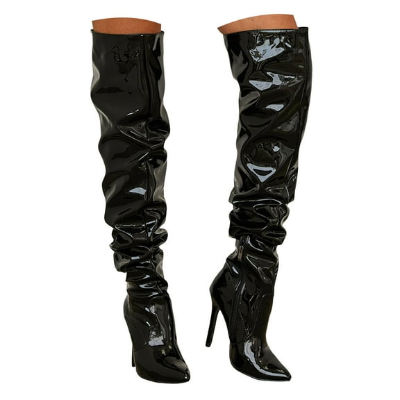 UngA Stiletto Boots Knee High Boots Women Pointed Toe Tall Boots Heel Long Boots Side Zipper Dress Knee High Boots Black,7.5