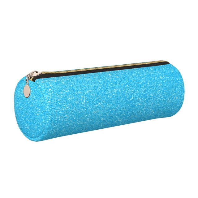 Disketp Sky Blue Glitter Estuche Organizador de Lápices de Cuero, Estuche de Oficina con Cremallera para Bolígrafo y Lápiz