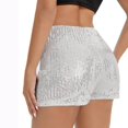 thumbnail image 6 of CIENVNSTG Women's High Waist Elastic Glitter Bottoms Sequins Straight Leg Sparkly Shorts for Cocktail Party Festive Gatherings And Fashion Scenes White White M, 6 of 6