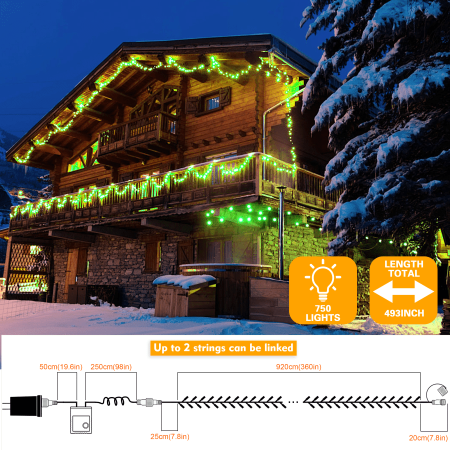 750 LED String Lights Cluster Lights - 41ft Green Green Wire Outdoor Waterproof Lights, Plug in Indoor String Lights with 8 Modes & Timer Memory for Xmas, Christmas Tree