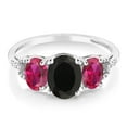 thumbnail image 2 of Gem Stone King 10K White Gold Oval Black Onyx Red Created Ruby and Diamond Accent Three-Stone Engagement Ring | Gemstone Birthstone | 2.30 Cttw (Size 6), 2 of 4