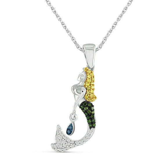Silver Chain Necklace for Women – .925 Sterling Silver Mermaid Necklace with Sparkling Genuine 0.20 CTW Multi Color Diamonds – Chic, Sterling Silver Statement Necklace Gifts by JewelersClub