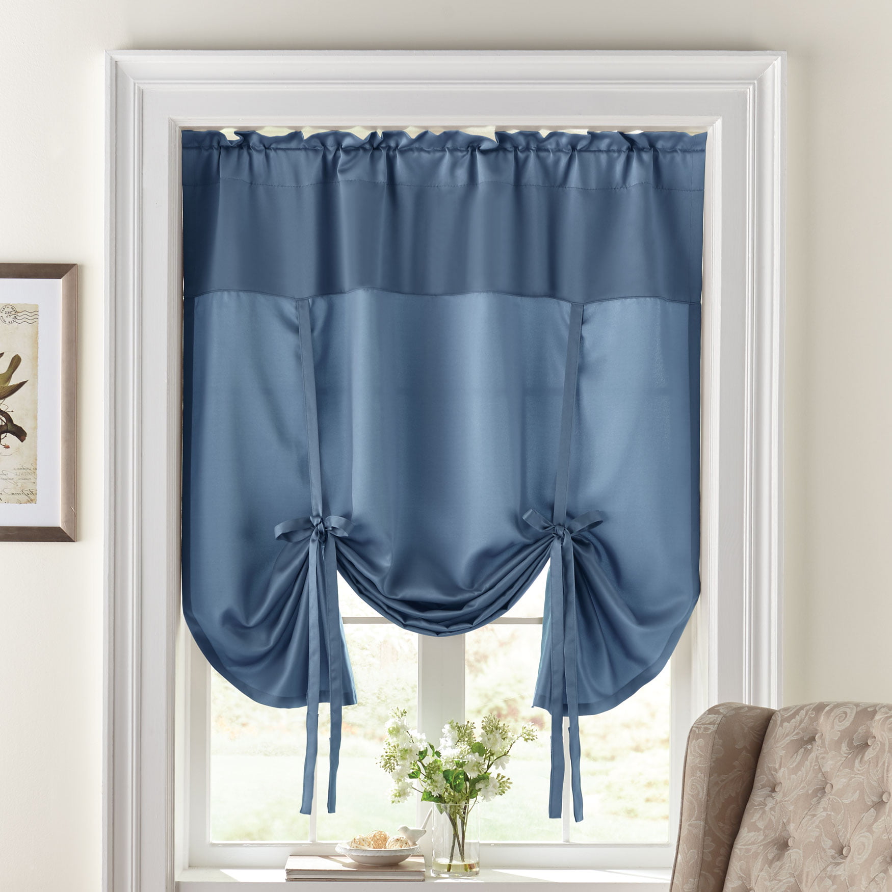 Deconovo Grommet Blackout Curtain Tie Up Shade Window Panels for Living Room and Bedroom Navy Blue 46W x 63 One Panel 
