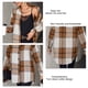 thumbnail image 5 of Mujeres Plaid camisa alta baja hem turn Abrigos de plumas collar clásico manga larga cardigan para mujer señora khaki L, 5 of 8