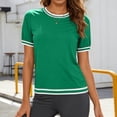 thumbnail image 2 of hoksml Women's Short Sleeve Crew Neck T-Shirt, Striped Trim Casual Tee for Everyday Wear, 2 of 7