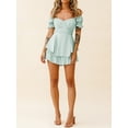 thumbnail image 5 of Women's Casual Romper Off Shoulder Short Sleeve Double Layer Ruffle Hem Jumpsuits High Waist Tie Short Romper Dress, 5 of 6
