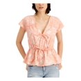 thumbnail image 1 of INC Womens Coral Ruched Drawstring Waist Tie Detail Floral Cap Sleeve V Neck Top M, 1 of 1