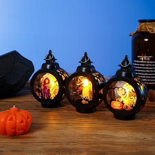 POINTERTECK LED Lantern Battery Powered Waterproof Portable Ring Warm Light Scene Layout High Brightness Halloween Pumpkin Witch Skull Electronic Candle Lamp Party Favor Style C One Size