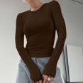 thumbnail image 4 of Gibobby Playera Termica Para Mujer Camiseta de manga larga para mujer, cuello redondo, ajustada, sexy, básica（Marrón， S), 4 of 5