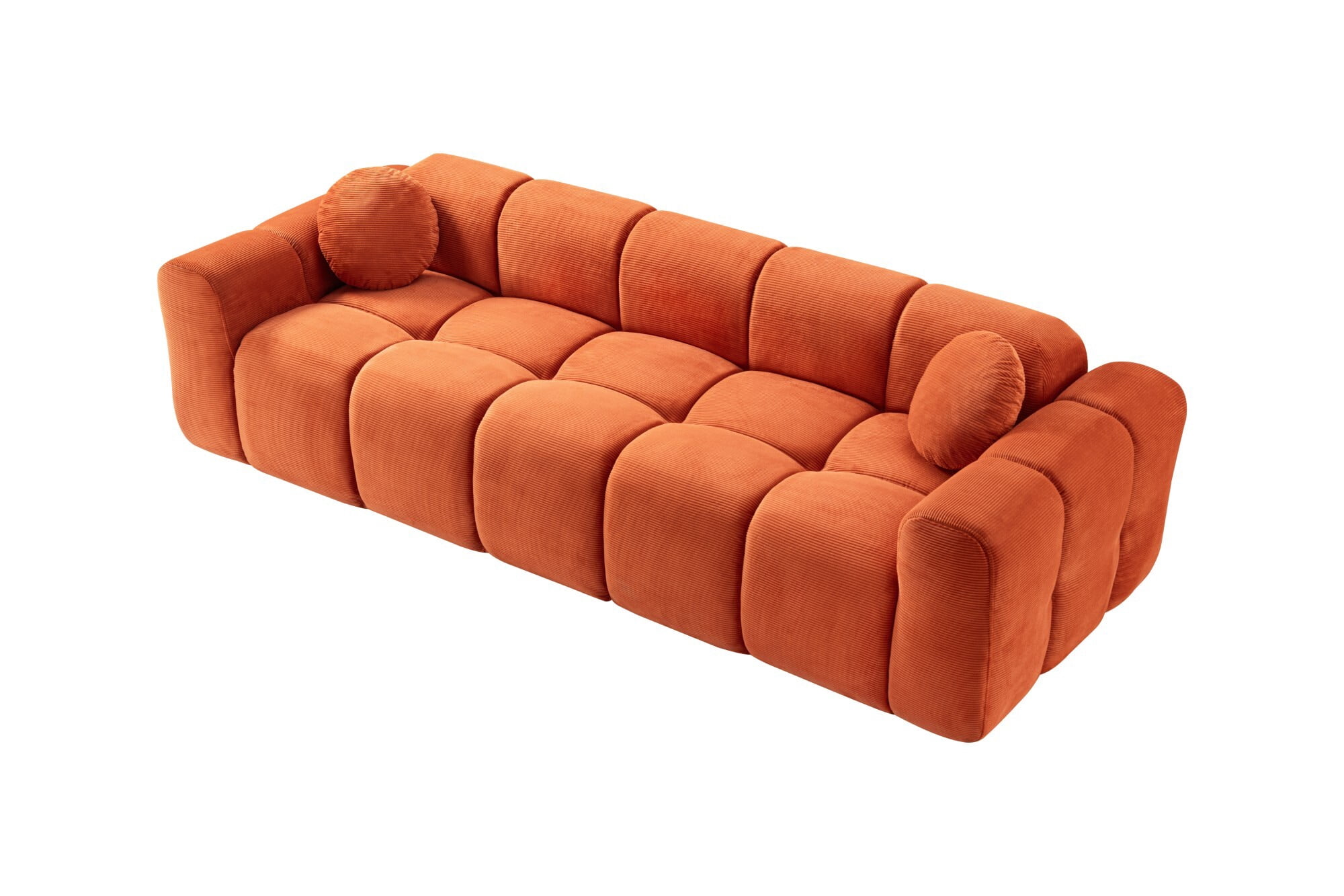 AENKYO 98" Corduroy Cloud Puff Sofa, Modern 4-Seater Bubble Block Couch, No Assembly, Vibrant Orange