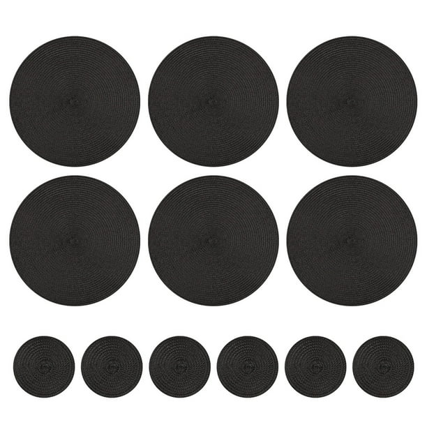 13 Round Placemats And Coasters Set Of 6 Non Slip Dining Kitchen Table Mats Black Com Non Slip Dining Kitchen Table Mats, Black Round Table Mats And Coasters