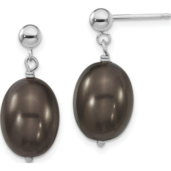 Sterling Silver S Majestik Rh-Pl10-11mm Blk Rice Imitat Shell Pearl Post Dangle Ea Made In Canada qmje116b