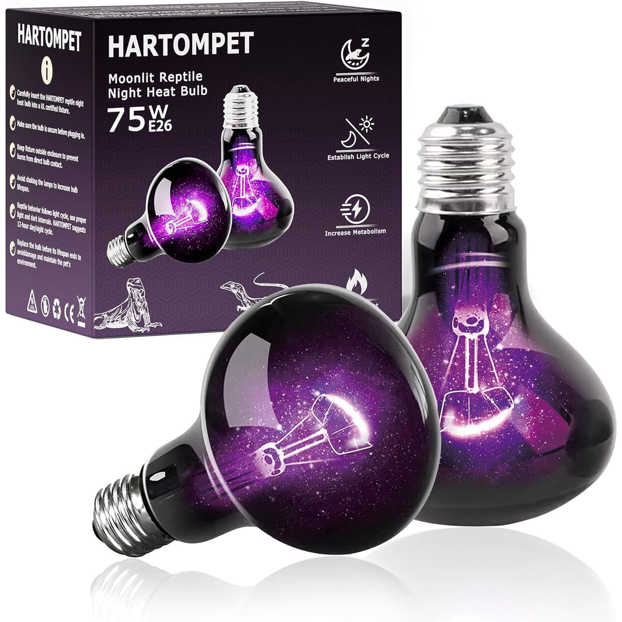 HARTOMPET 75W Reptile Light Bulb, Simulate Moonlight, Purple Basking Lamp,Ideal for Aquariums Tanks