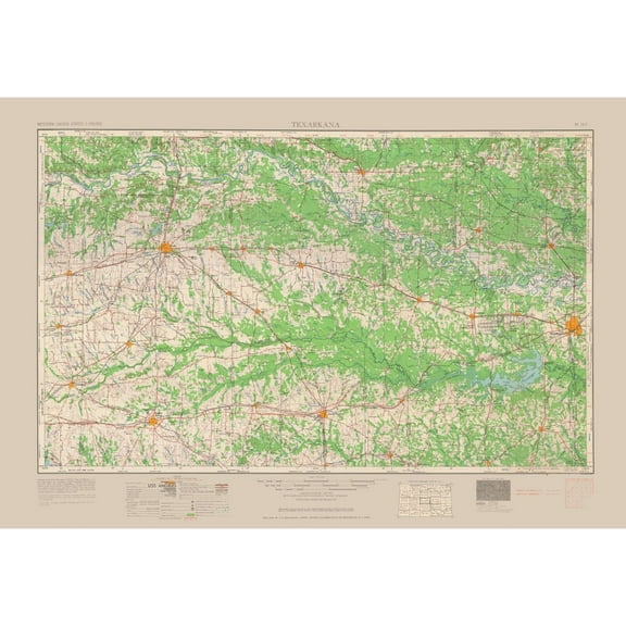Topographical Map - Texarkana Texas Quad - USGS 1954 - 33.39 x 23 - Vintage Wall Art