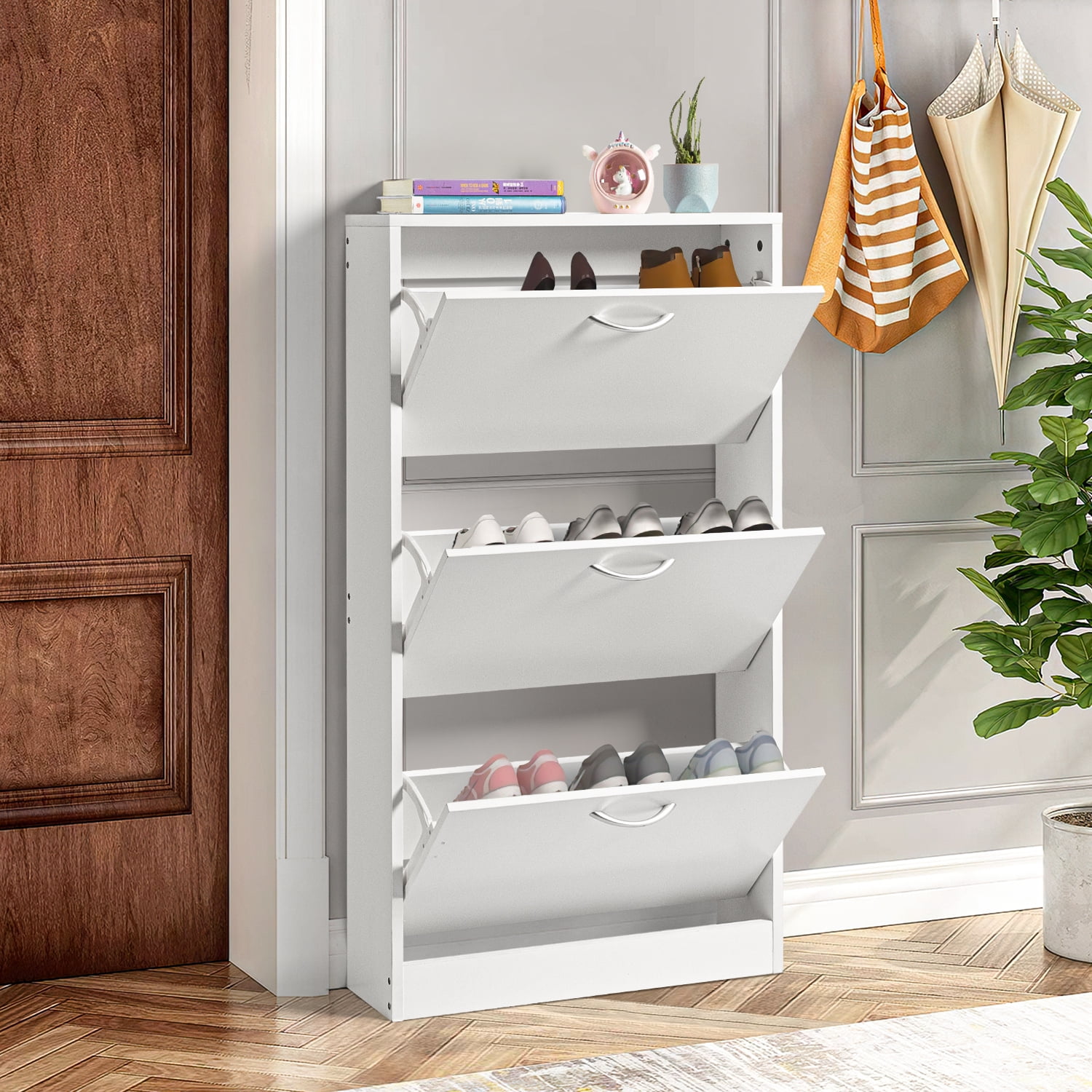 Kadyn Modern Shoe Cabinet, 3-Tier Shoe Storage Cabinet with Flip Doors, Entryway Shoe Organizer Rack for Entryway, Hallway, and Corridor, White