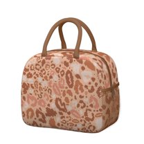 Womens Brown and Pink Of Leopard Print Lunch Box for Work,Insulated Lunch Bag for Women,Loncheras Para Mujer,Leakproof Adult Lunch Bag for Work,Beach,Travel,Picnic,Camping