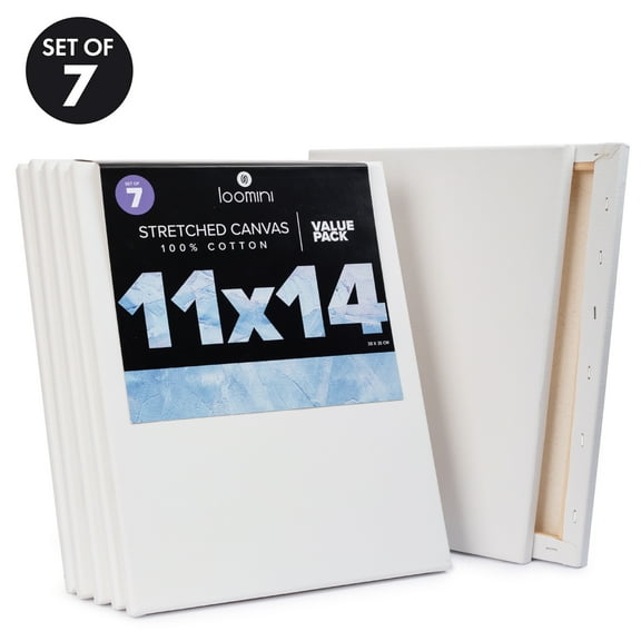 Loomini 11x14 Canvas Boards - 7 Pack, 100% Cotton Pre-Primed Stretch, for Acrylic and Oil Paint