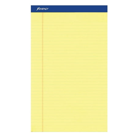 Perforated Writing Pads, Wide/Legal Rule, 8.5 x 14, Canary, 50 Sheets, Dozen