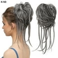 thumbnail image 1 of Zhuge Moño desordenado, extensión de moño despeinado, banda elástica para el cabello, moño rizado, coletero para mujer, gris oscuro, 1 of 3