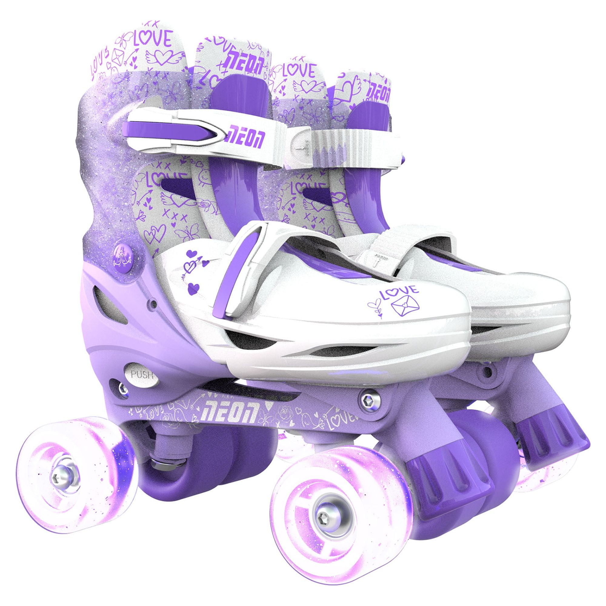 Yvolution Neon 2in1 Roller Skates Inline and Quad, Girls, Kids Skates, Size 3-6, Purple