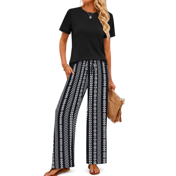 Fantaslook Two Piece Sets for Women Summer Vacation Outfits Boho Lounge Sets Beach Airport Travel Matching Clothing