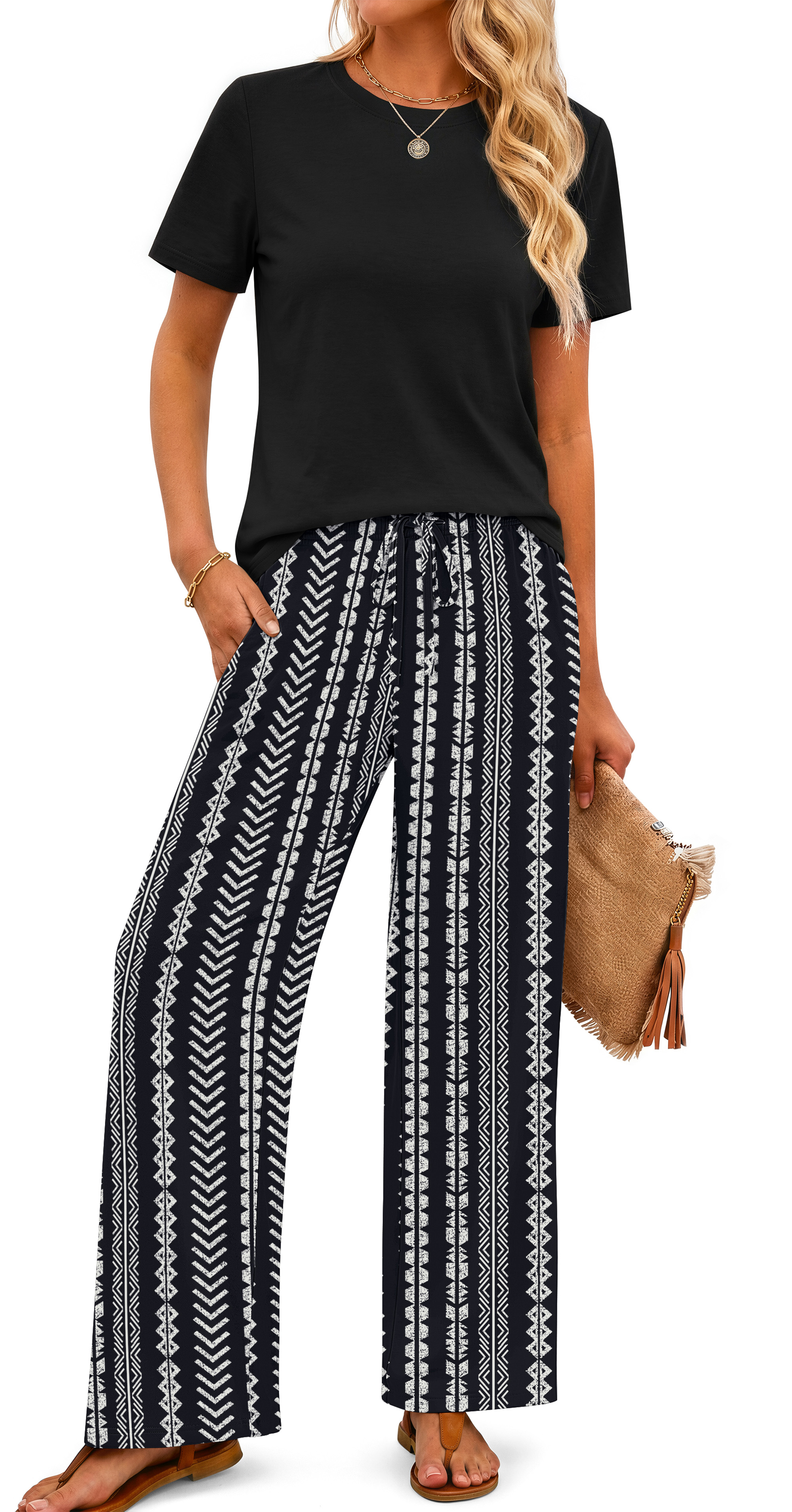 Fantaslook Two Piece Sets for Women Summer Vacation Outfits Boho Lounge Sets Beach Airport Travel Matching Clothing