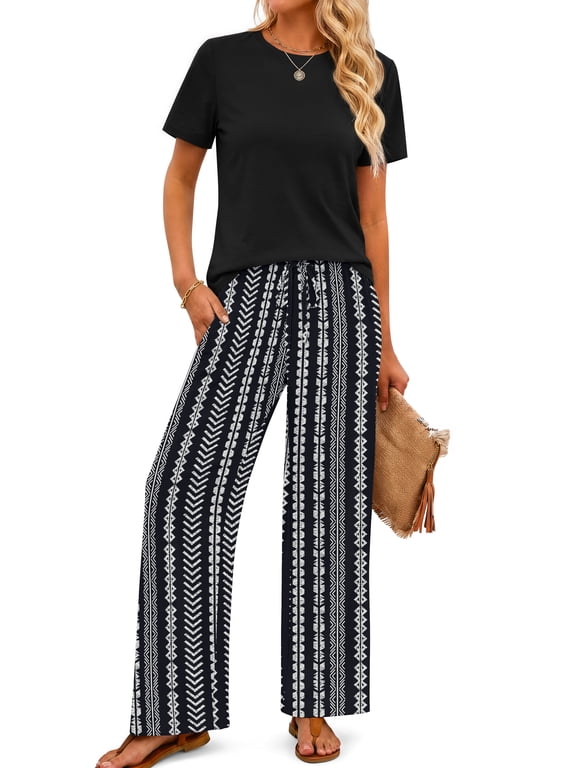 Two Piece Sets for Women Summer Vacation Outfits Boho Lounge Sets Beach Airport Travel Matching Clothing