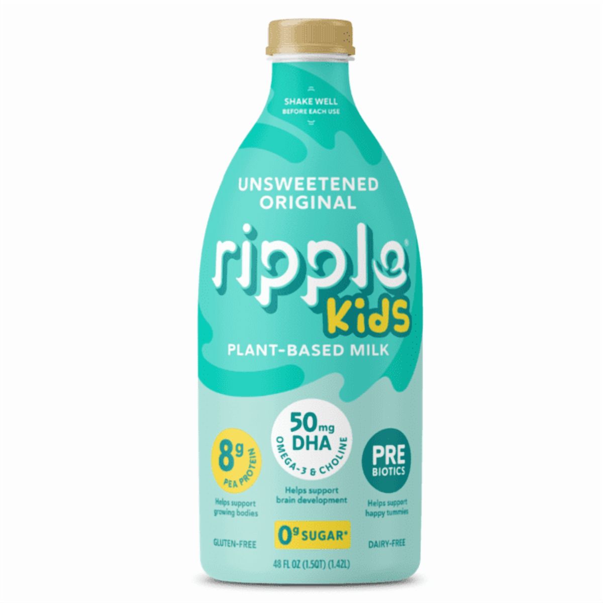 Ripple Kids Dairy-Free Plant-Based Unsweetened Original Milk, 48 fl oz, 2 Pack