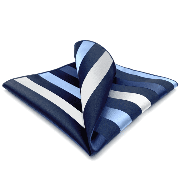 Stripes Blue Silver Silk Pocket Square Mens Hanky Business